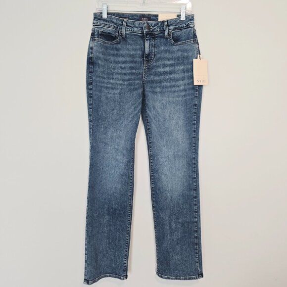 NWT NYDJ Marilyn Mid Rise Straight Jeans Lift Tuck Size 4 Blue - Minimalist - Picture 1 of 9